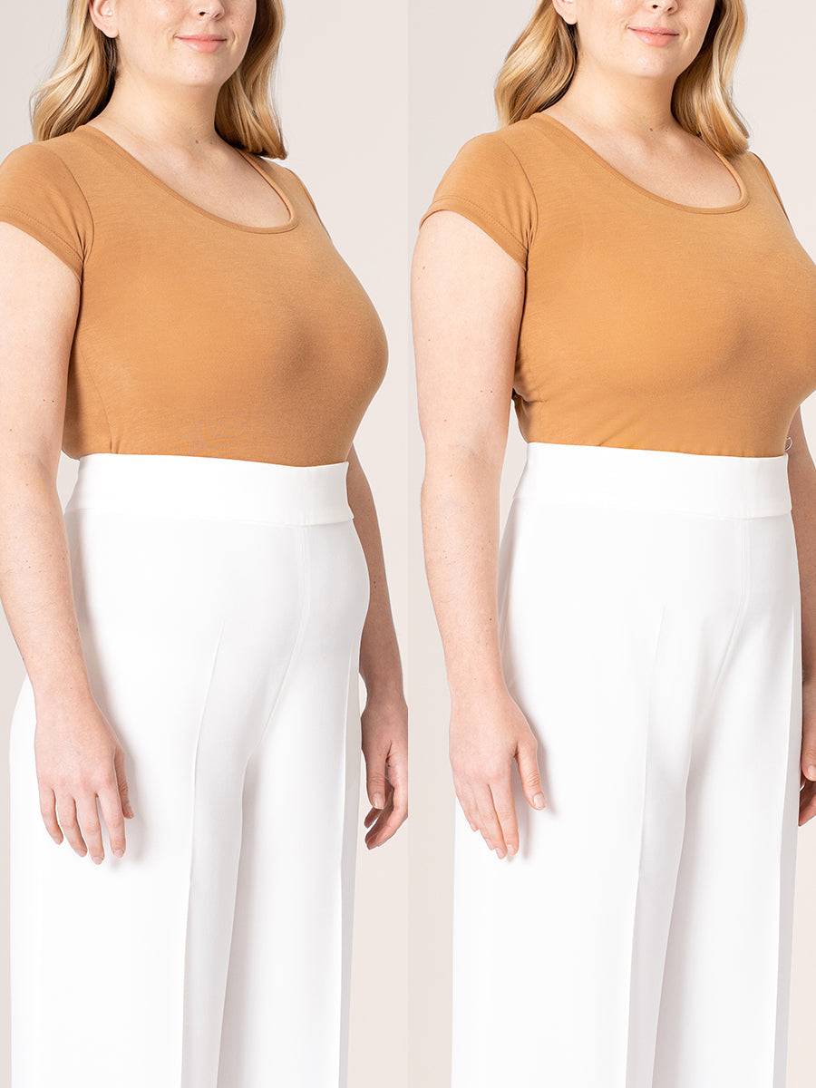 Before and after wearing high-waisted shaper panty