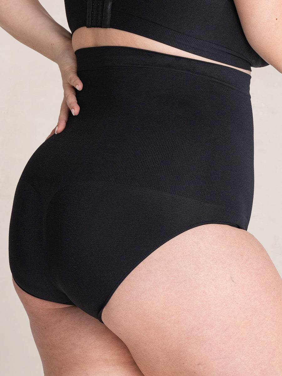 Back view of black high-waisted shaper panty