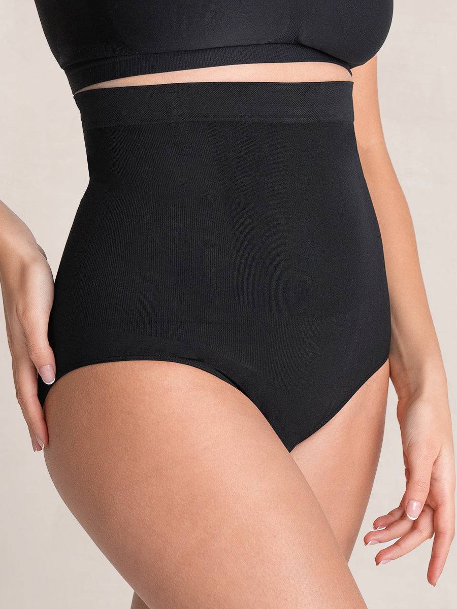 Close-up of black high-waisted shaper panty