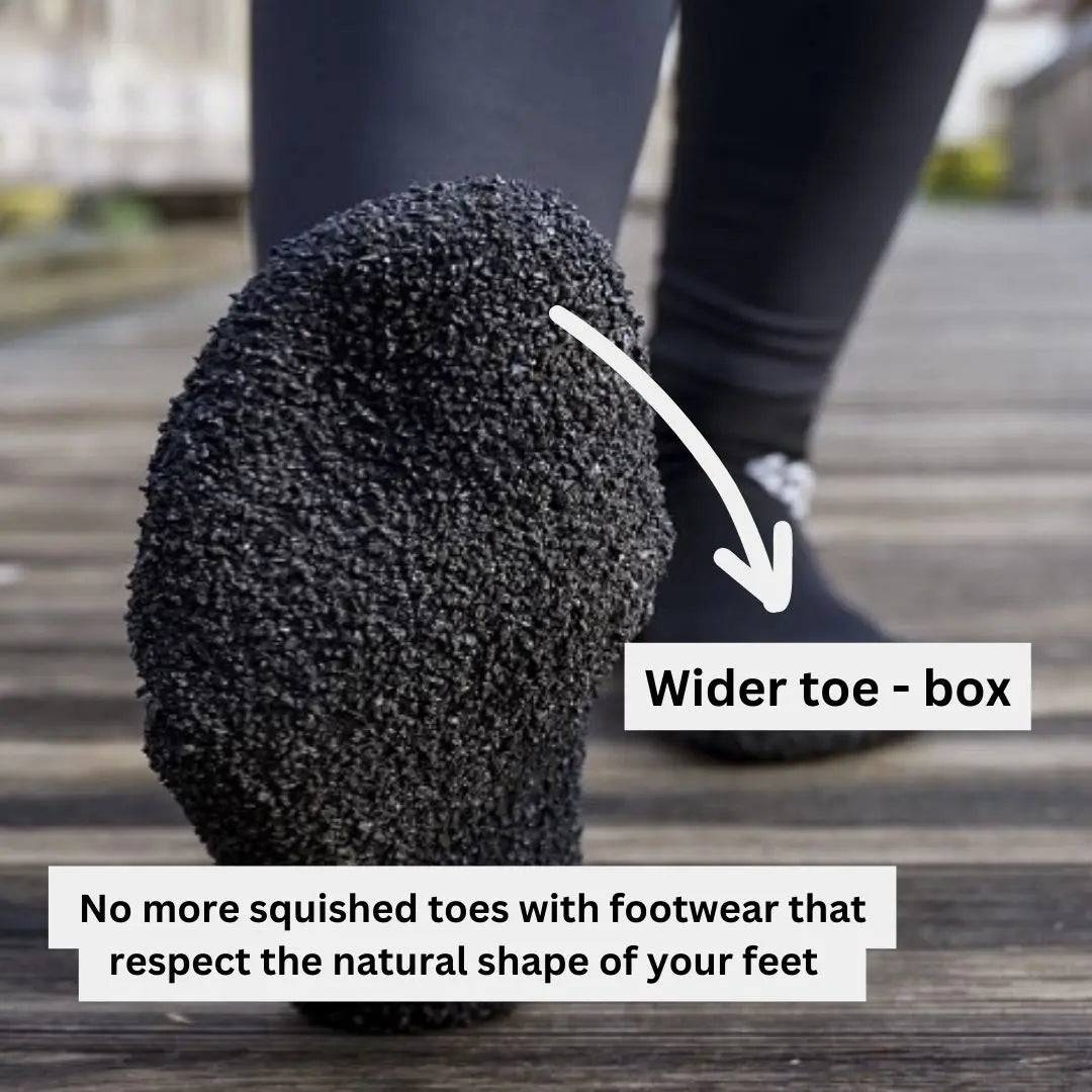 Wider toe-box of DIRTS Black Barefoot Sock Shoes