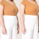 Before and after wearing high-waisted shaper panty
