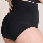 Back view of black high-waisted shaper panty